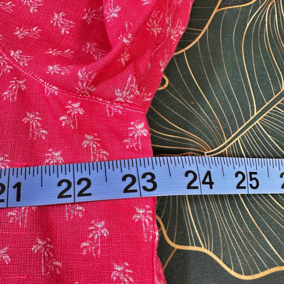 Frank & Eileen Barry Linen Button Down Slim Shirt Palm Tree Pink Women Small - Picture 6 of 9